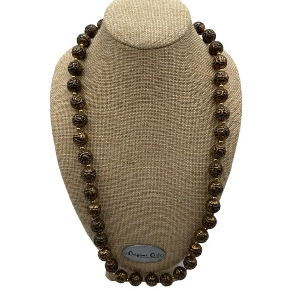 Rare Carved Bronze Beaded Necklace